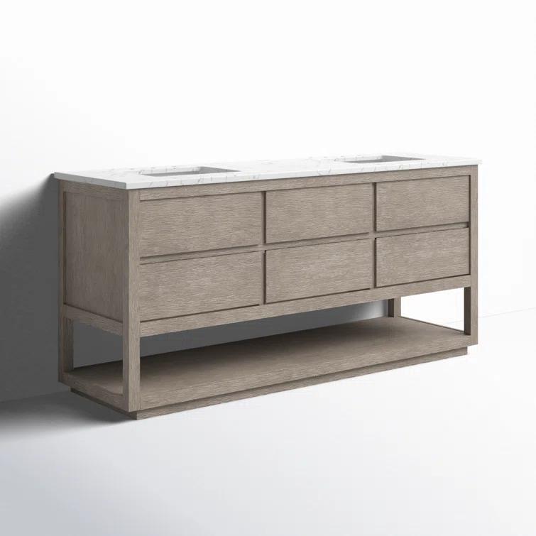 72'' Grey Oak Double Sink Vanity with Carrara Marble Countertop