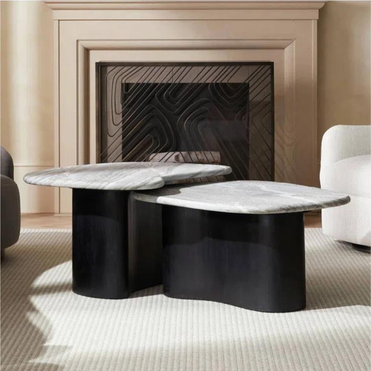 Ebony Mango Wood and Galaxy Marble Nesting Coffee Tables