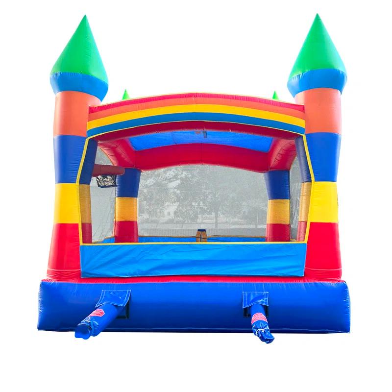 Pogo Bounce House Pogo Bounce House Crossover Inflatable Bounce House, Commercial Grade Party Playhouse Deluxe Rainbow Unit & Blower, For Kids & Toddlers, Backyard Outdoor Jump Fun, w/ Stakes & Storage Bag 13x12x14.5ft