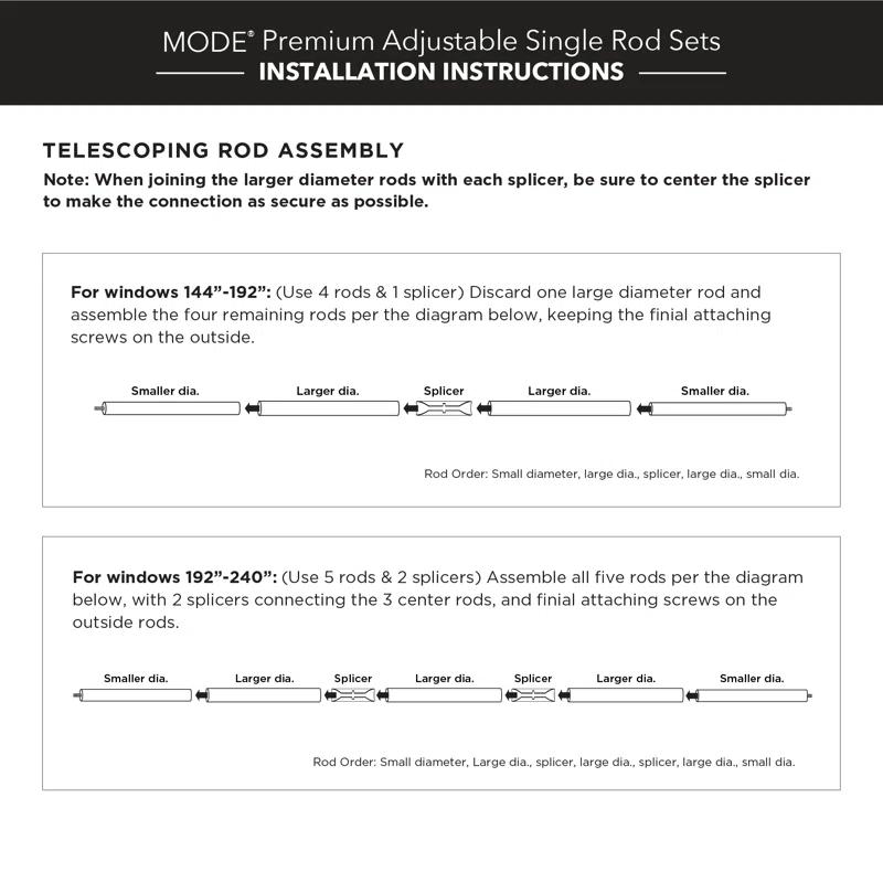 MODE Mode Premium Collection 1 1/8 in Diameter Curtain Rod, Cylinder Finials and Steel Wall Mounted Adjustable Rod