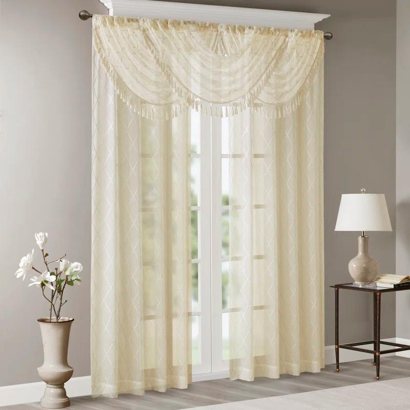 Madison Park Irina Diamond Sheer Embroidered Single Waterfall Valance