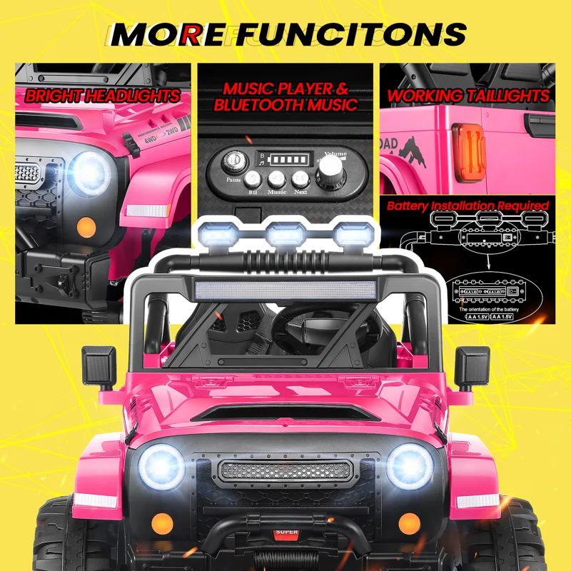 Ancheer Alex 24V 4WD//2WD Ride On Jeep Truck,2 Seater Kids UTV With 4X200w Powerful Engine,Remote Control,Bluetooth,20 Wide Seat,Vehicles for Kids Toddlers