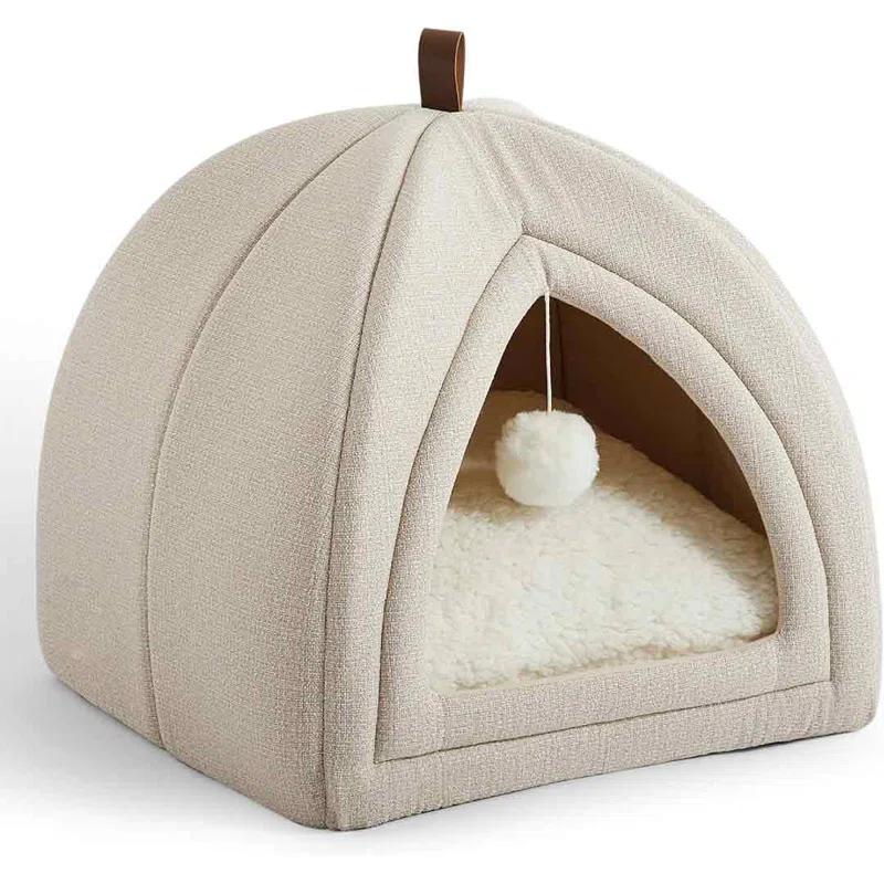 Cat Beds For Indoor Cats - 2 In 1 Cat Cave For Kittens And Small Pets, Foldable Cat House Tent With Removable Washable Cushioned Pillow, Cat Hideaway With Non-Slip Bottom