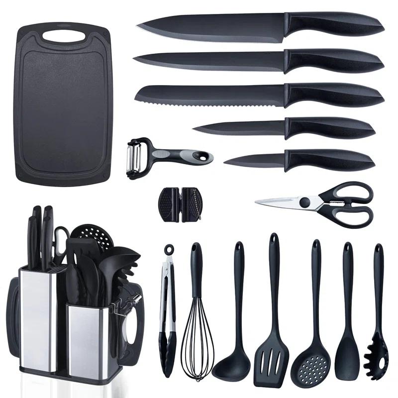 Kitchen Utensils Set For Cooking-7 Cooking Utensils,6 Knife Set Black,5 Utensil Sets,Utensilios De Cocina(18-In-1)