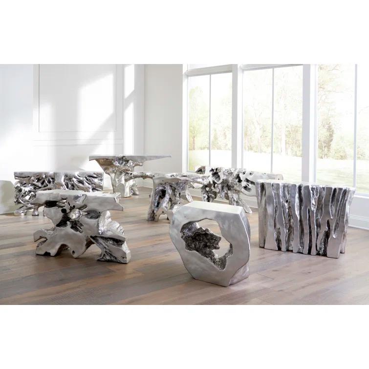 Silver Leaf Rectangular Contemporary Console Table