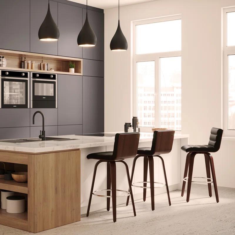 Simpli Home Roland Swivel Upholstered Mid-Century Modern Stool with Padded Seat and Back