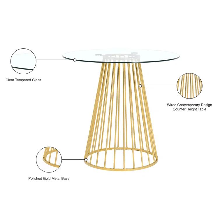 Mercer41 Cazzie Round Glass Top Metal Base Dining Table