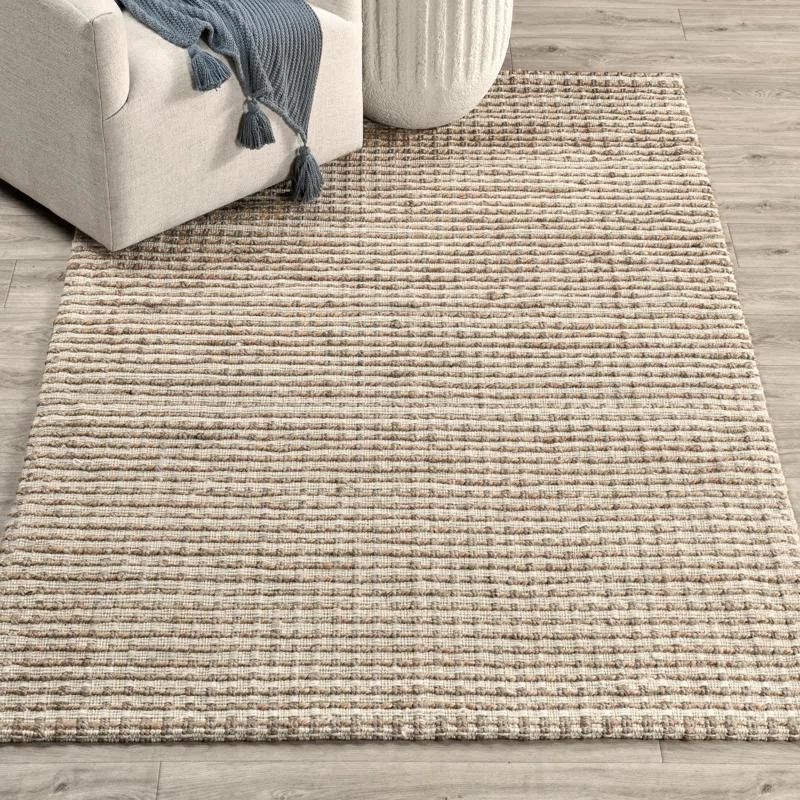 Rectangle Herringbone Hand Woven Jute/Sisal Area Rug in Beige