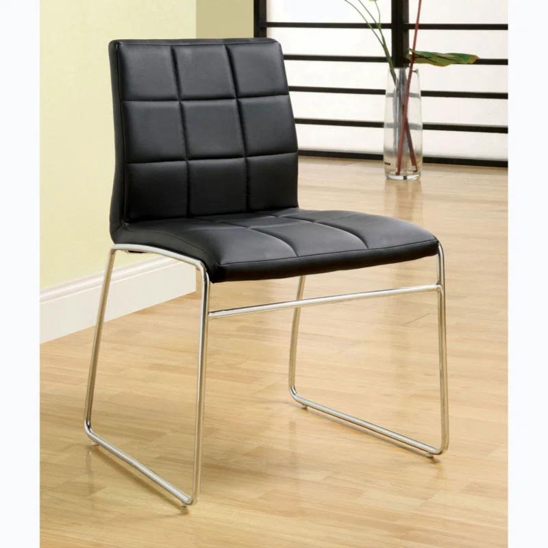 Set Of 2 Leatherette Upholstered Side Chairs In Black And Chrome (Set of 2)