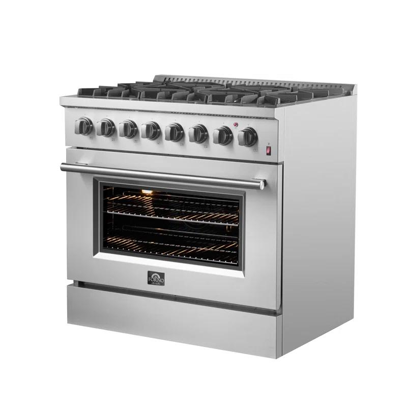Forno Marco 36-Inch Dual Fuel Range Stainless Steel, 6 Burners, 5.36 cu.ft. True Conve FFSGS6197-36