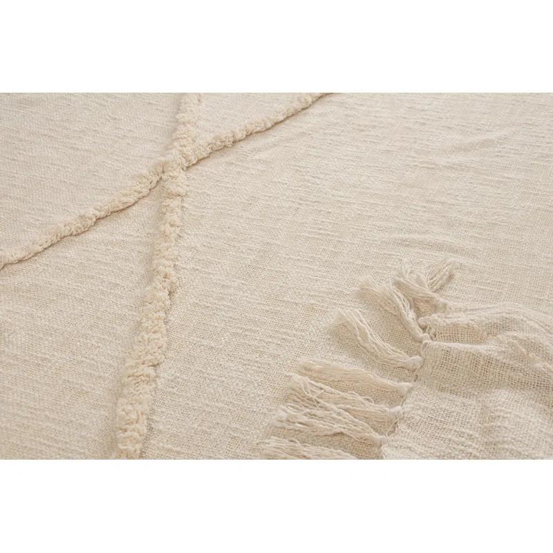 Evette Rios Sierra Handmade Woven Solid Color Fringed 100% Cotton Throw Blanket
