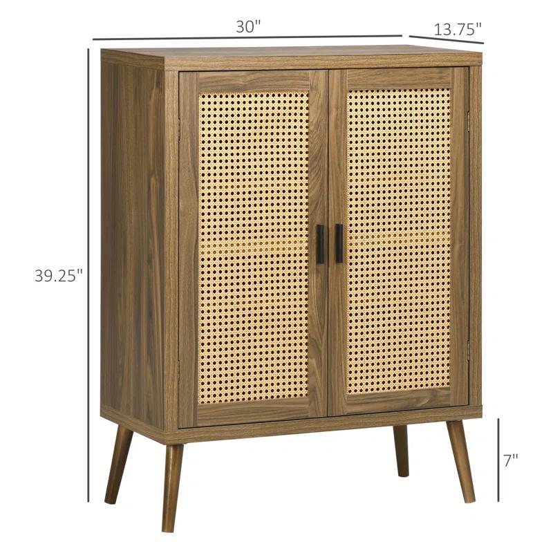 Dakota Fields HOMCOM Sideboard Buffet Cabinet with Rattan Doors, Brown