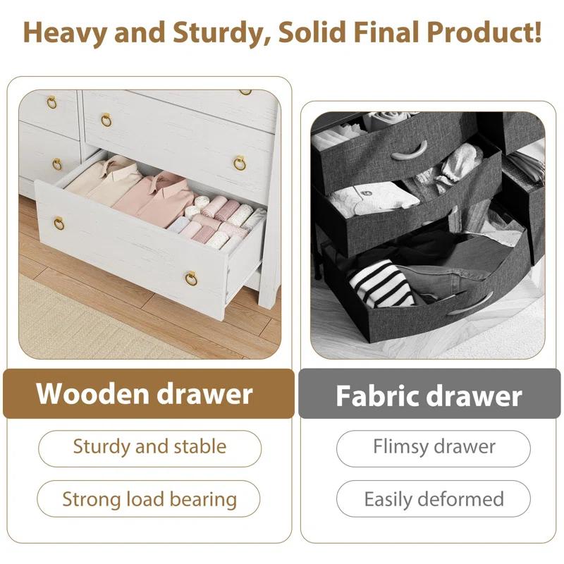 Breakwater Bay 6-Drawer Dresser - Tall Boho Dresser With Curved Legs, Rattan Accents, And Freestanding Storage For Living Room