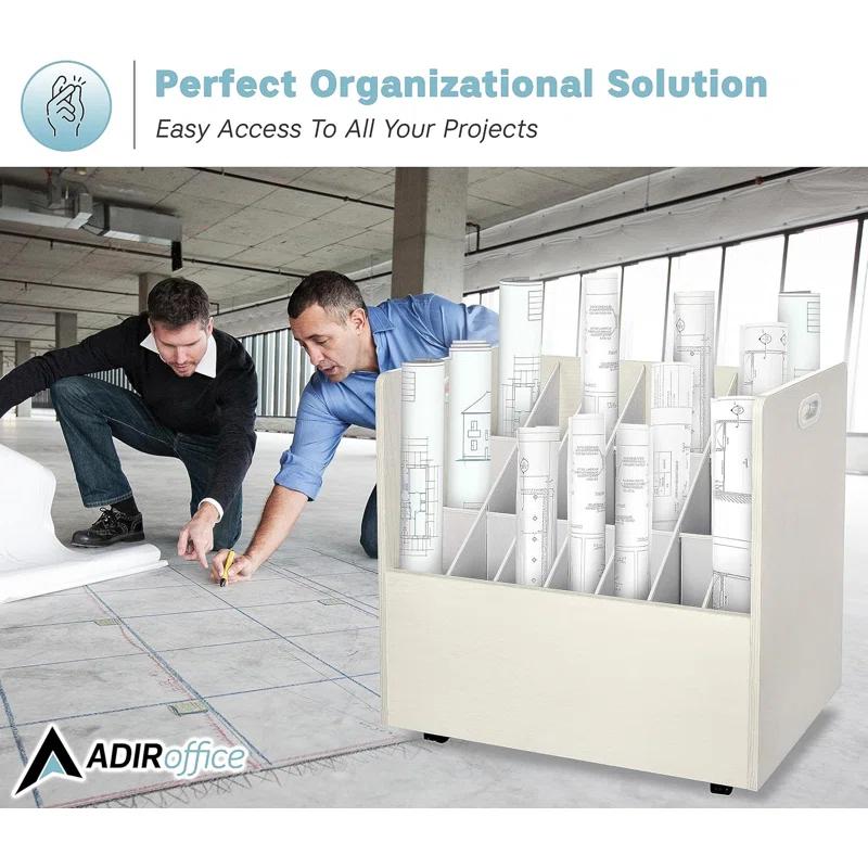 AdirOffice Adiroffice 21-Slot Mobile Rolling Wood Blueprint Roll File Large Document Organizer (Set of 2)