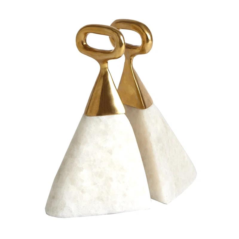 White Marble and Brass Equestrian Bookends