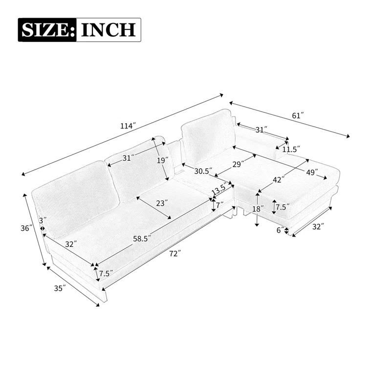 Beachcrest Home™ Doucette Modern Sofa 114" L-Shaped Sofa Sectional Sofa With Two USB Ports And Two Power Sockets
