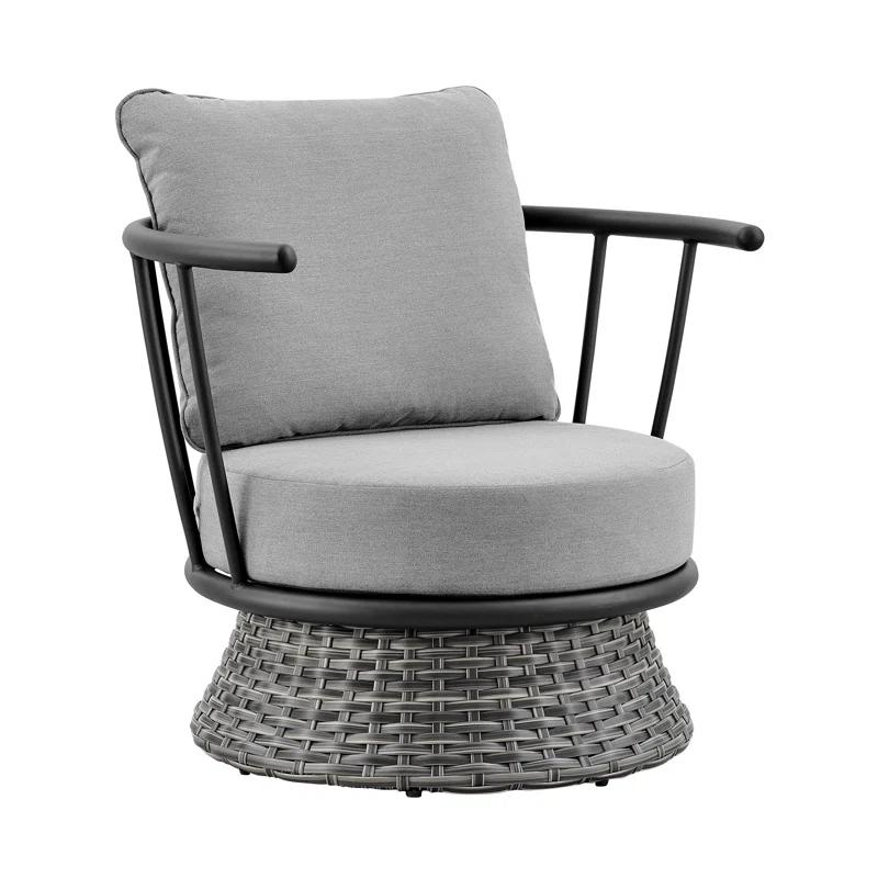 Armen Living Giotto Wicker And Aluminum Outdoor Chair In Black And Dark Gray