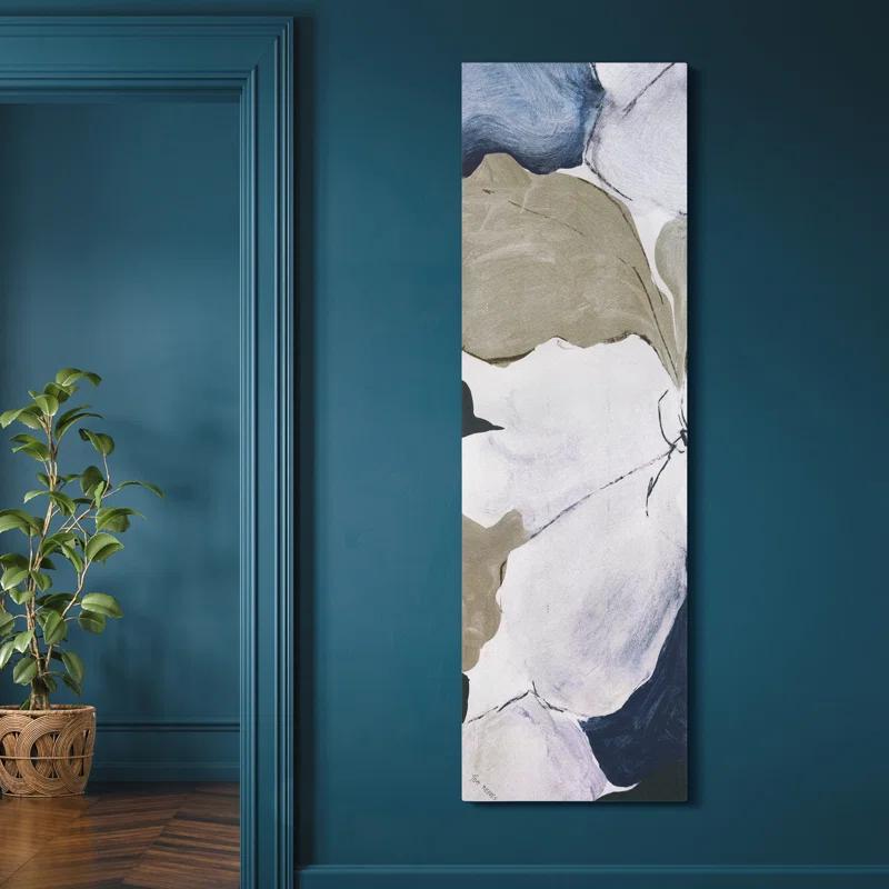 "Floral Serenity I & II", Flower Abstract Artwork on Silver Shagreen Wrapped Canvas Wall Art Set