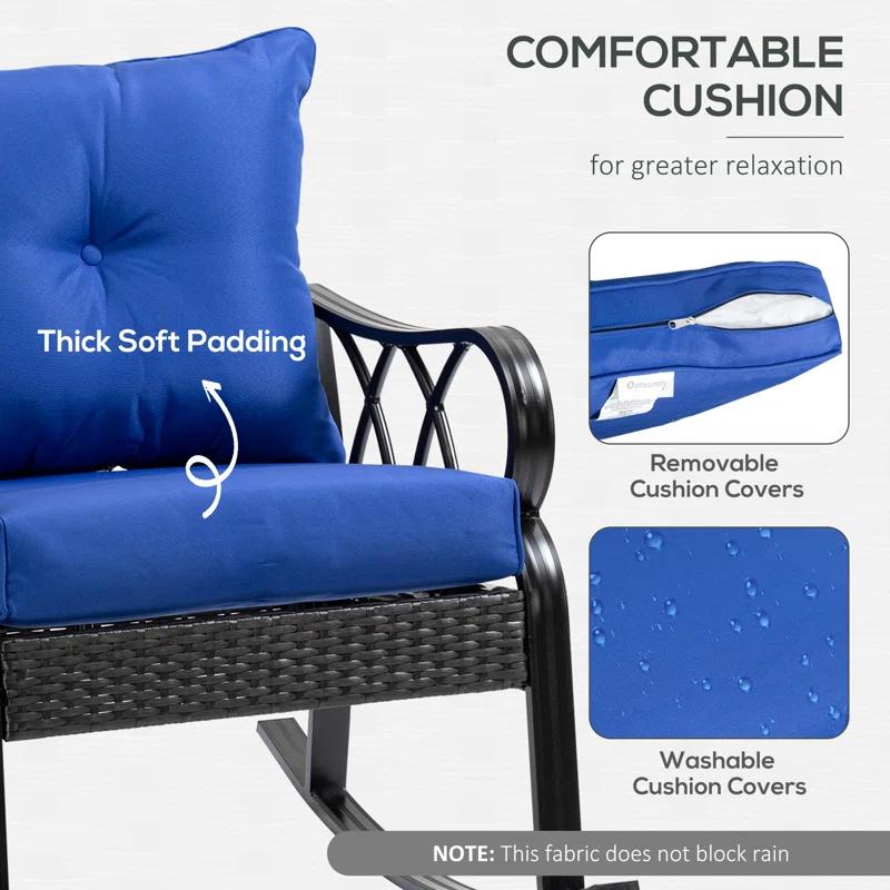 Mercer41 Outsunny Outdoor Wicker Rocking Chair with Padded Cushions, Aluminum Furniture Rattan Porch Rocker