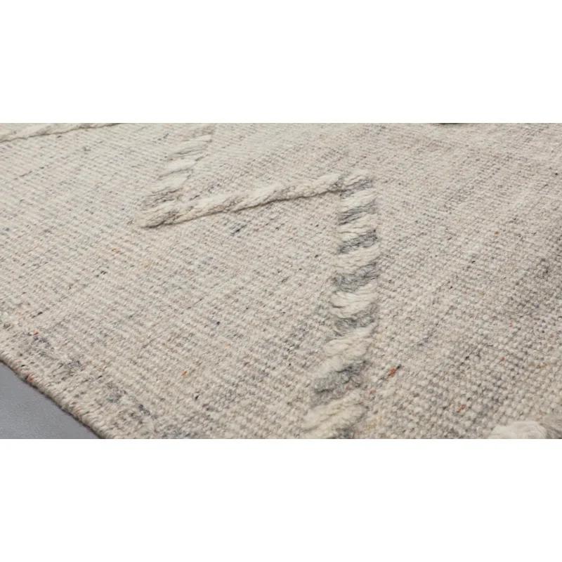 Hand-Knotted Black and Beige Wool Geometric Area Rug Sample