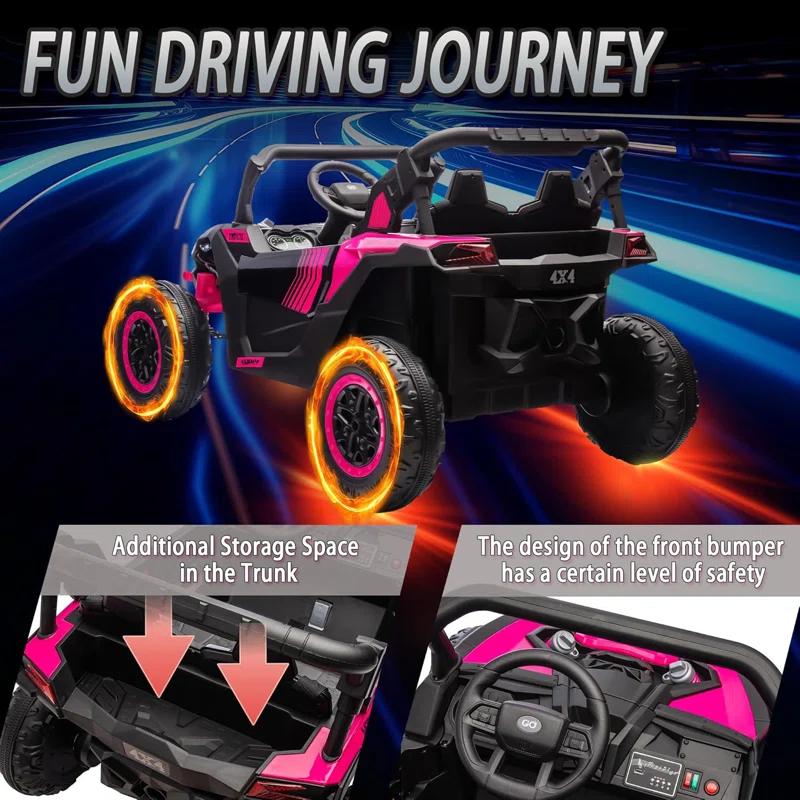 Ancheer Alex 24V 7AH Real 2 Seater Ride On Toys For Big Kids W/ Parent Remote Control, Ride On UTV W/ 20" Large Seat, Bluetooth, 2X200W Powerful Motors, MP3, Lights, 4.5 Mph Max Speed, Power Car Wheels, Pink