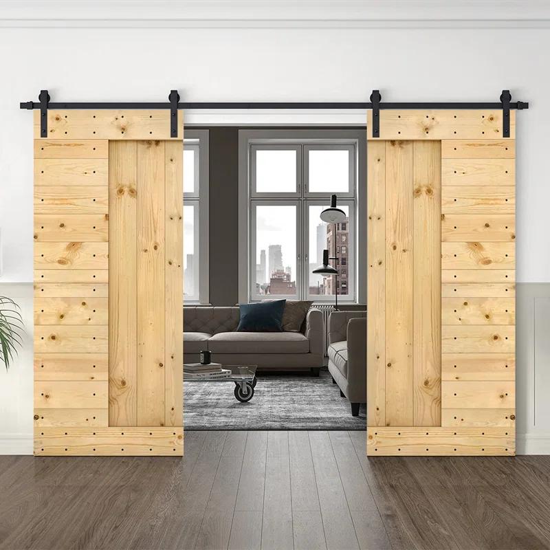 Calhome 84'' Solid Wood Paneled Painted with Installation Hardware Kit Barn Door