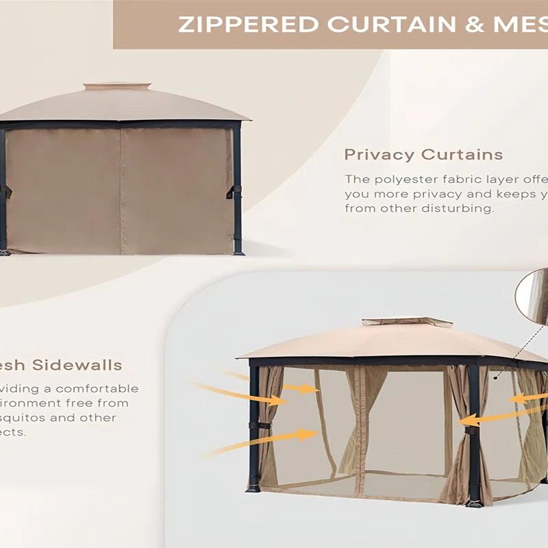 HomeViewto 10X10FT Softtop Metal Gazebo With Mosquito Net&Sunshade Curtains,Sturdy Heavy Duty Double Roof Canopy,Galvanized Steel Design Outdoor Tent,Suitable For Gardens,Patio,Backyard