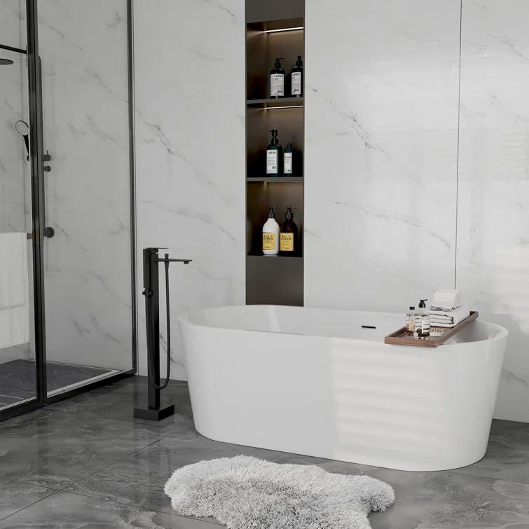 mondawe Single Handle Floor Mounted Freestanding Tub Filler with Diverter MDLT0055-MB