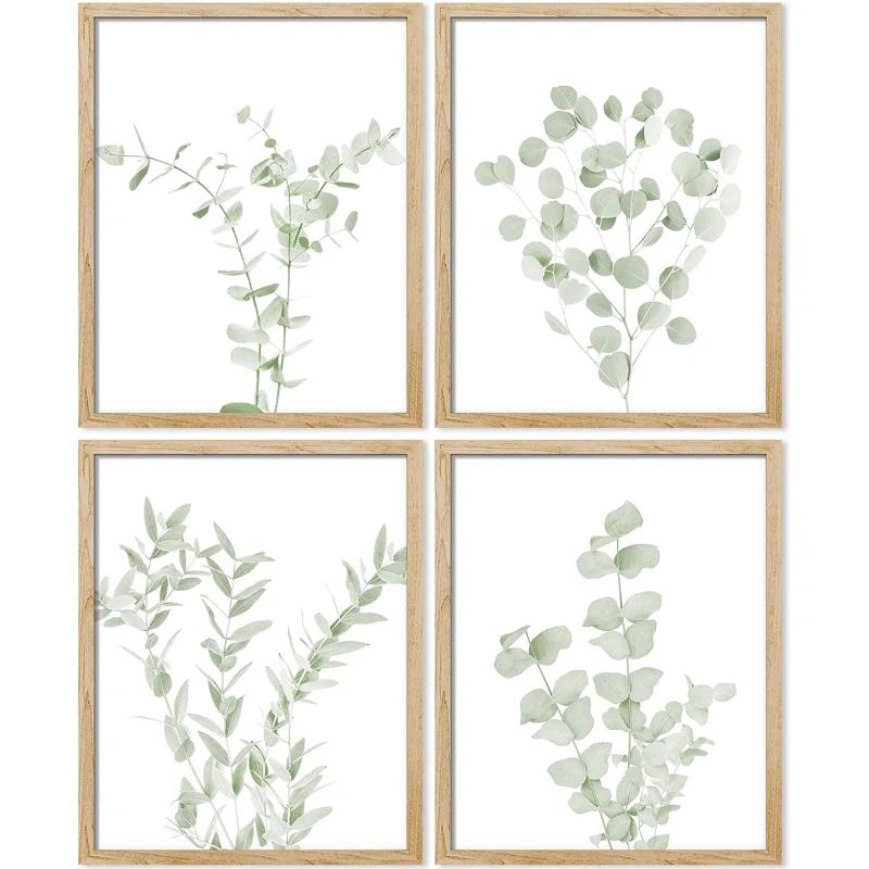 IDEA4WALL Minimal Botanical " IDEA4WALL Framed Pastel Watercolor Green Leaves Wall Art, Set Of 4 Nature Wilderness Wall Decor Prints, Botanical Floral Wall Decor For Living Room, Bedroom " 4 - Pieces