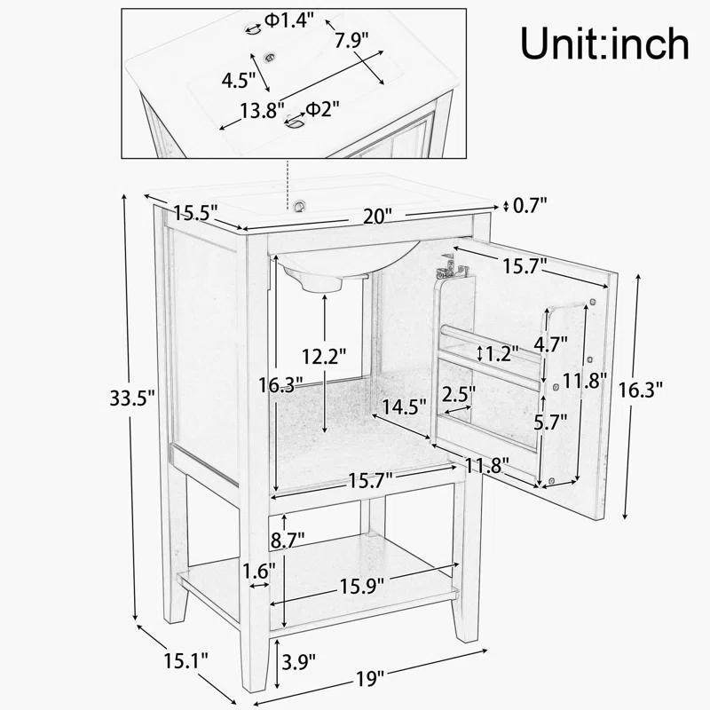 Beyong 33.5" H X 20" W X 15.5" D 20'' Single Bathroom Vanity with Top