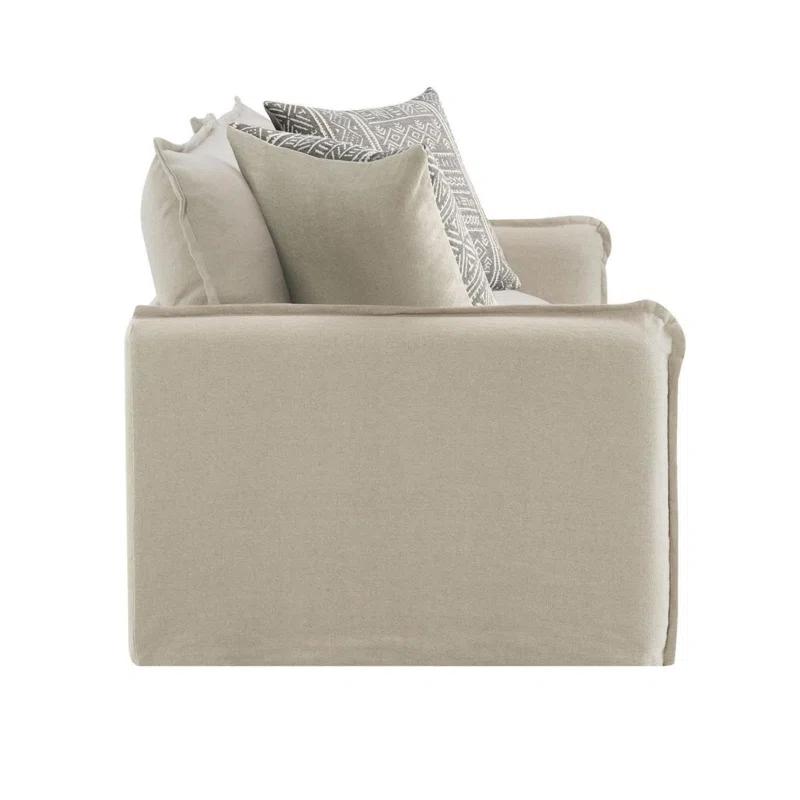 Ebern Designs Upendo Pattern Fabric, Beige Yakety Yak Sand & Beige Linen 3PCS Living Room Set