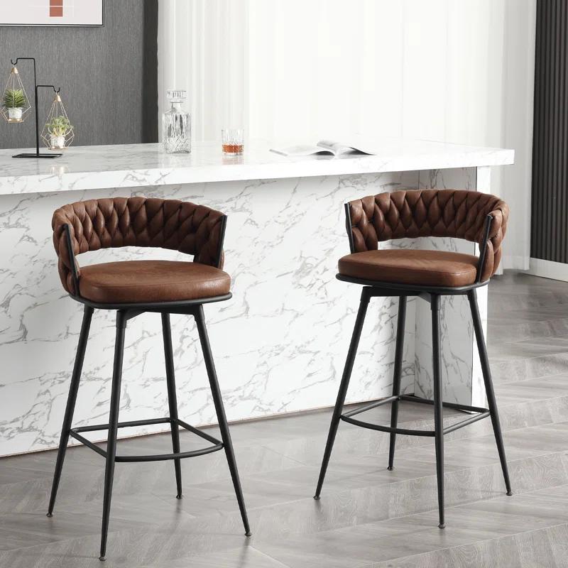 Corrigan Studio® Kymberlynn Swivel Upholstered Low Back Bar & Counter Stool With Metal Frame (Set of 2)