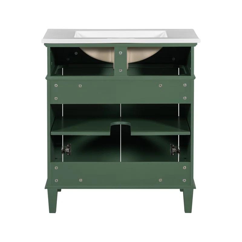 Tryimagine 30-Inch Bathroom Vanity With Ceramic Basin,  Soft Close Door And Adjustable Shelves