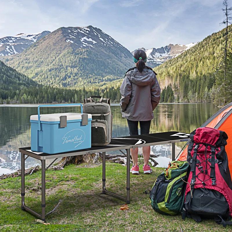 wendeway Outsunny 8ft Portable Beer Pong Table with Adjustable Legs, Folding Camping Table, Aluminum Picnic Table