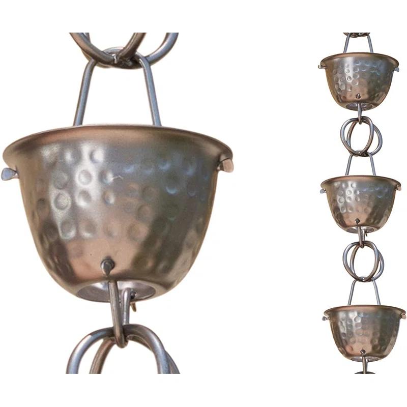 Monarch Rain Chains Aluminum Hammered Cup Rain Chain Replacement Downspout for Gutters