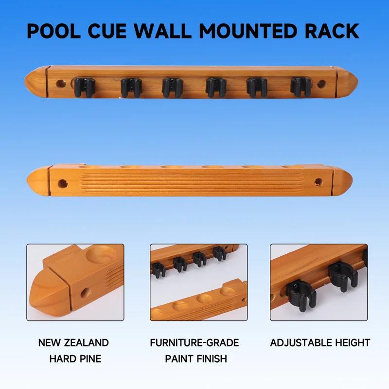 GSE Games & Sports Expert 2-Piece Billiard Pool Cue Stick Wall Mounted Rack, Holds 6 Pool Cue Stick