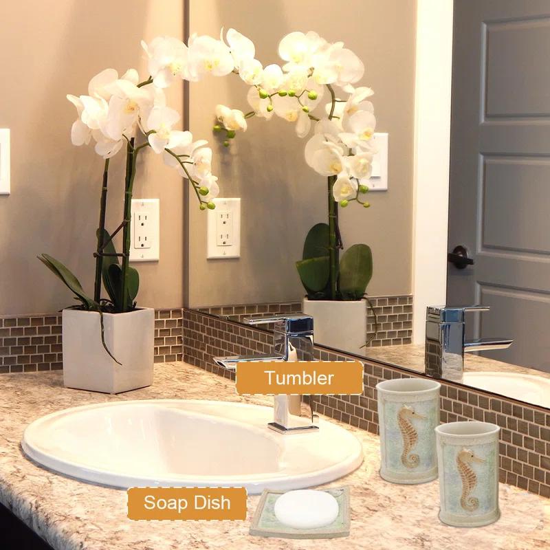 Rosecliff Heights Set, 5 PCS Beach Seashells Ensemble Set Includs Soap Dispenser, Soap Dish, Tumbler, Toothbrush Holder - Ivory Polyresin Set For Home, Office, Superior Hotel | Wayfair