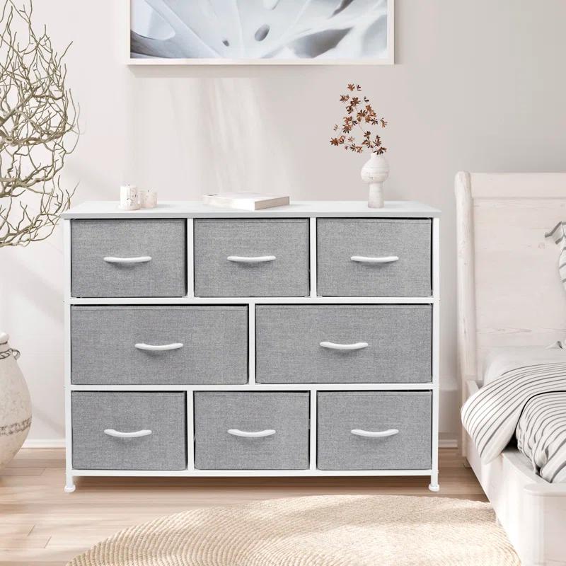 Sorbus Sorbus 8 Drawers Wide Dresser with Steel Frame, Wood Top, and Fabric Bins in White