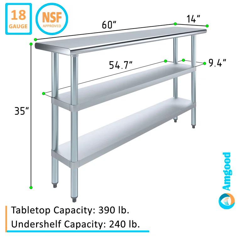Amgood Stainless Steel Work Table with 2 Shelves