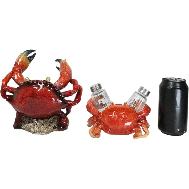 Beachcrest Home™ Set Of 2 Ocean Marine Stone Crab Wine Bottle And Salt Pepper Shakers Holders (Set of 2)