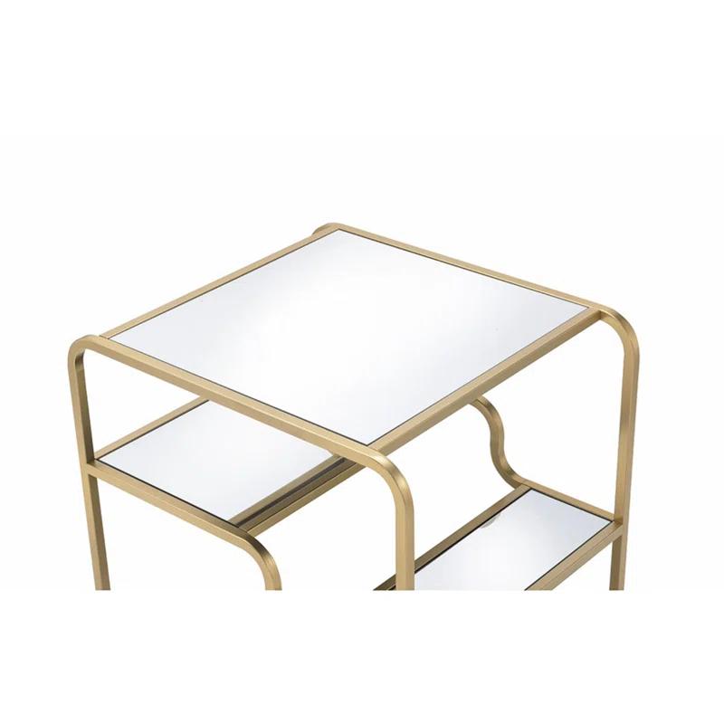 Mercer41 Astrid Mirrored End Table with Gold Finish