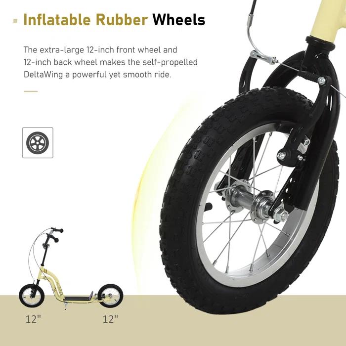 Aosom Youth Scooter Front and Rear Caliper Dual Brakes Inflatable Front Wheel Ride On Toy