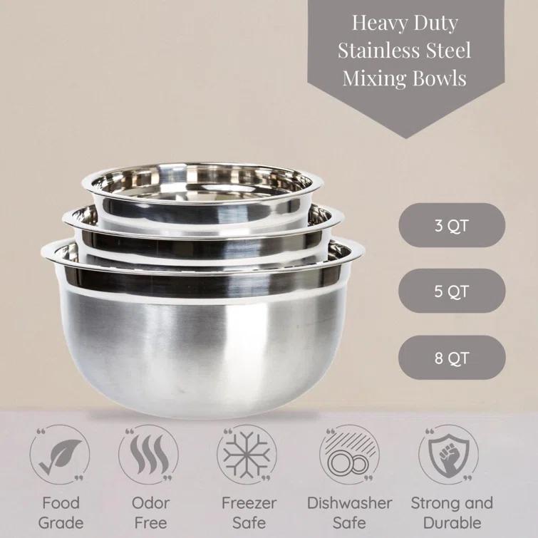 Lexi Home Food Prep Brushed Stainless Steel 3-Piece Mixing Bowl Set