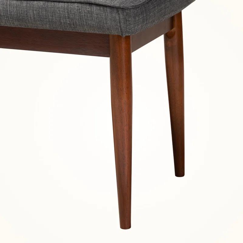 George Oliver Ayala Mid-Century Modern Dining Bench with Medium Oak Finish and Dark Grey Fabric Upholstery