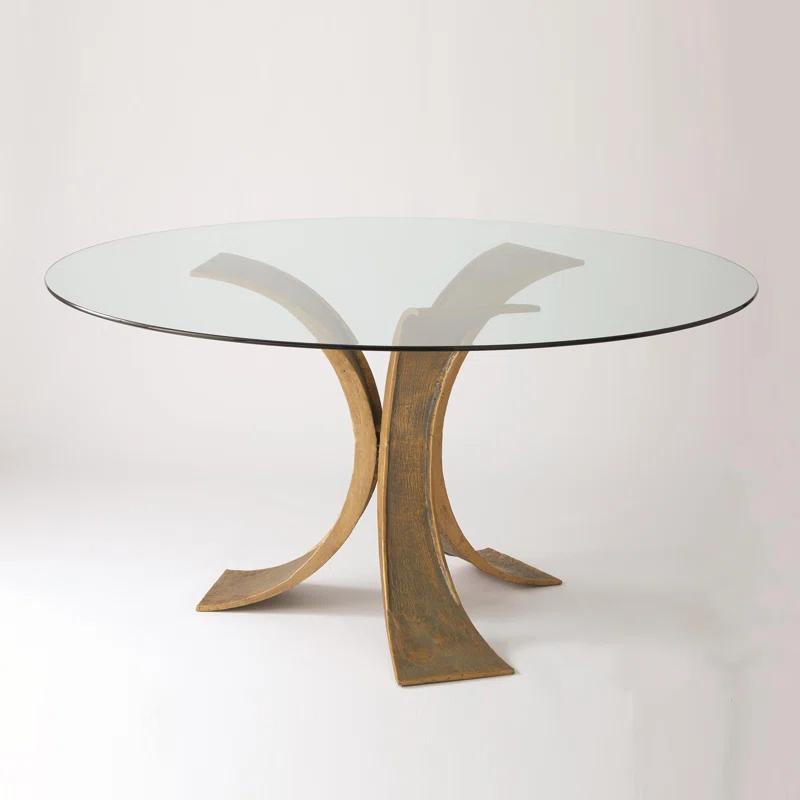 Global Views Lotus Dining Table w/Glass Top-Antique Gold/Bronze