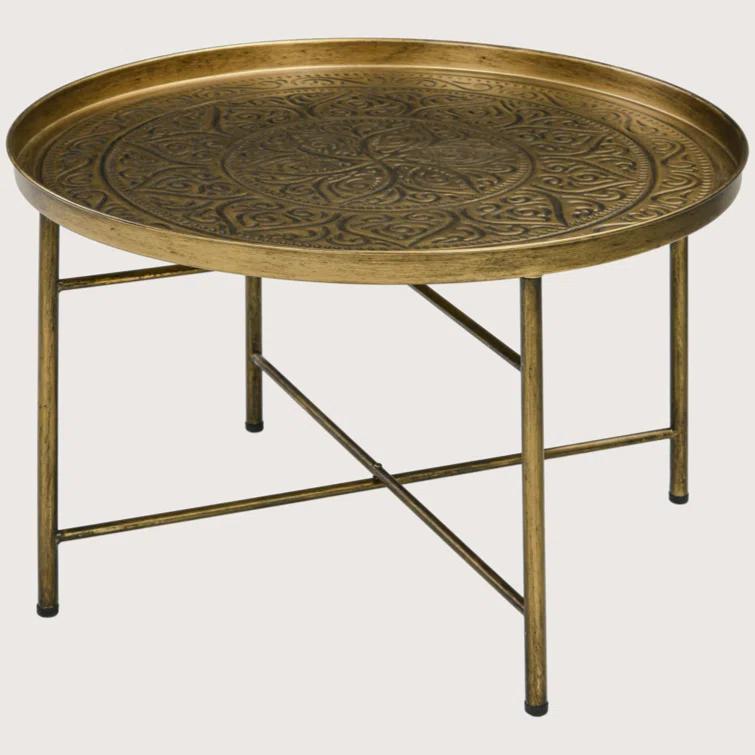 Dakota Fields 24" Round Coffee Table with Hammered Tray Top & Metal Frame, Gold