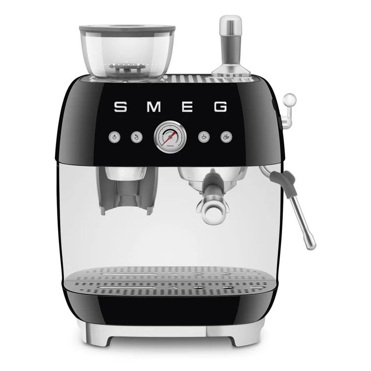SMEG Black Semi-Automatic Coffee and Espresso Machine with Milk Frother