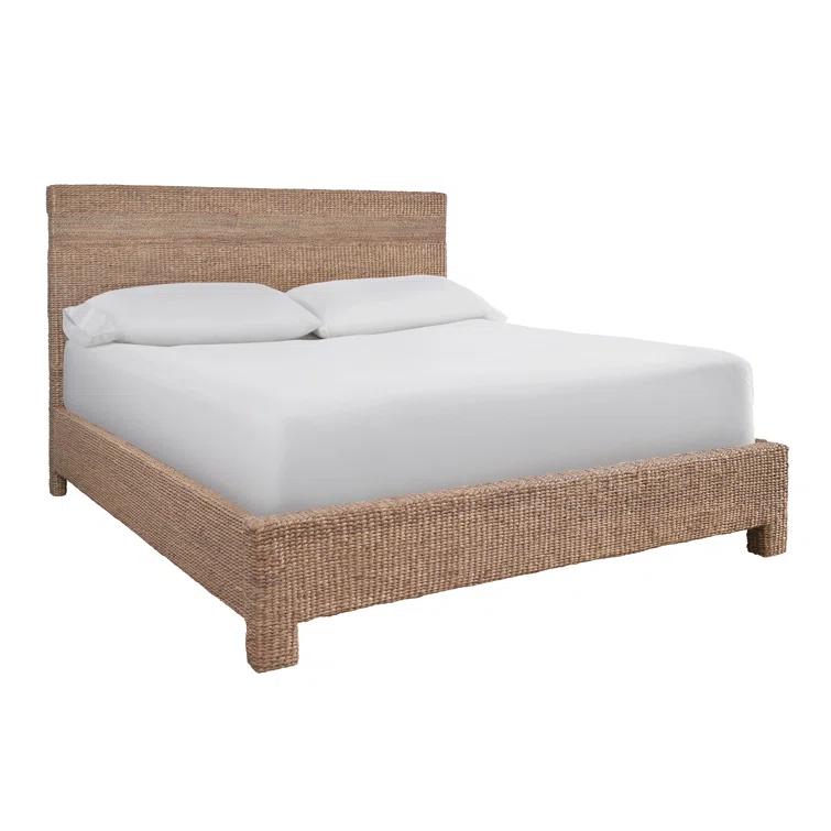 Queen Natural Woven Hyacinth Wood Frame Bed with Headboard