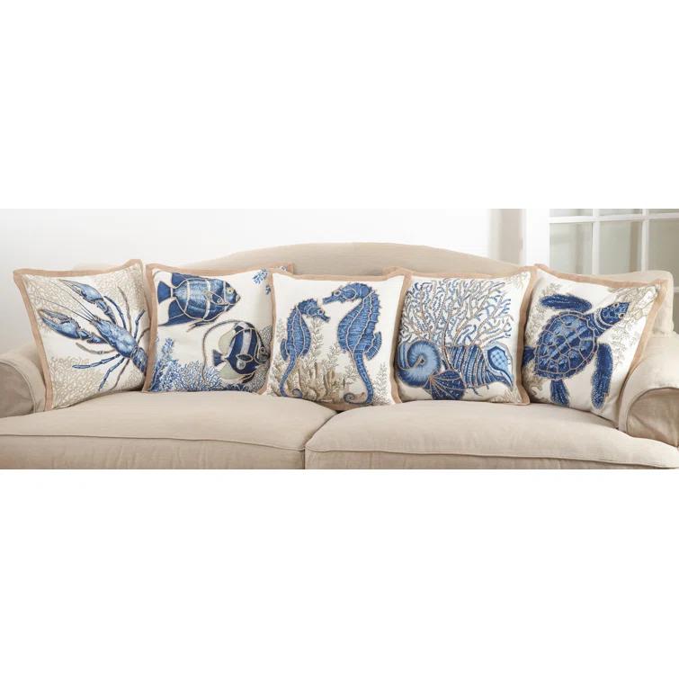 Saro Neptunian Collection Embroidered Cotton Throw Pillow