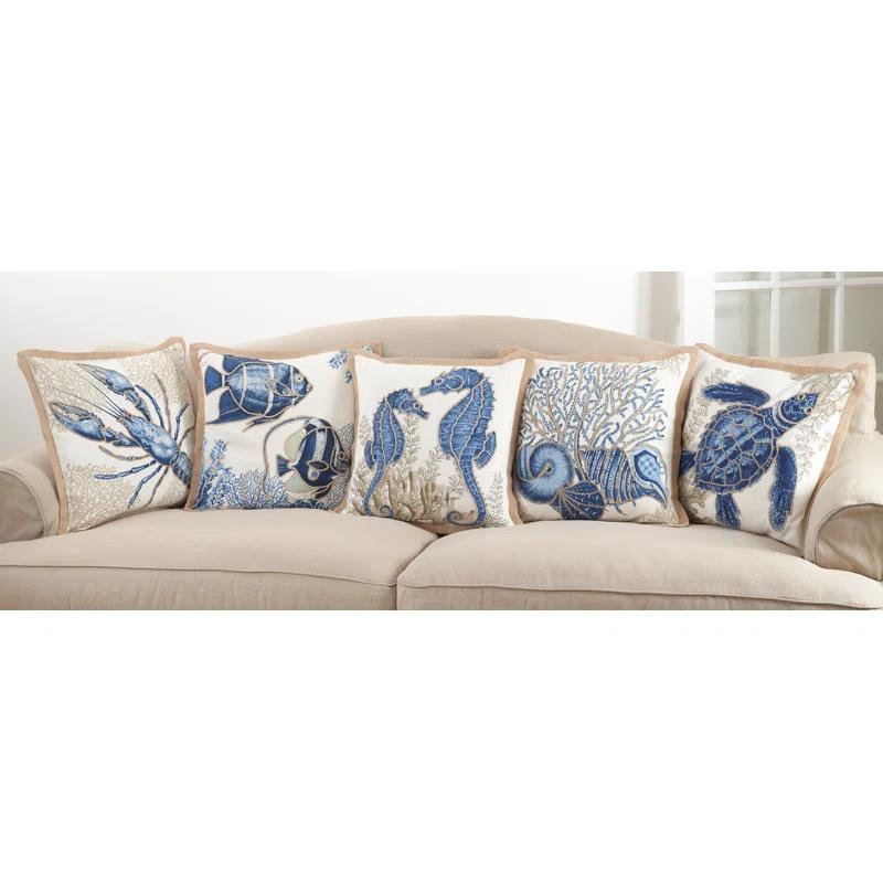 Saro Neptunian Collection Embroidered Cotton Throw Pillow